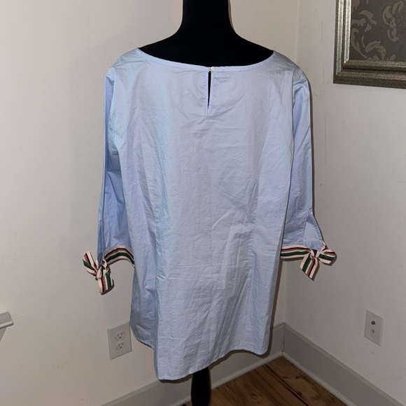 Talbots stripe Gross grain-Ribbon tie sleeves blue top / tunic Sz 2X - Picture 4 of 6